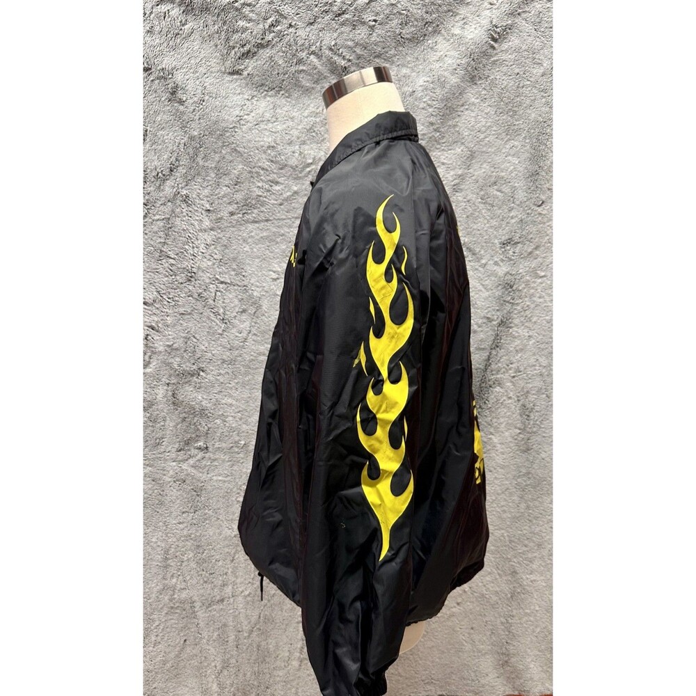 Vintage y2k windbreaker Jacket SOULFLY FIRE Flames Black Snap Nylon 2XL - Picture 3 of 10